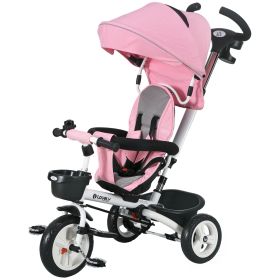 6 in 1 Toddler Tricycle with Parent Push Handle, Canopy, Storage Baskets, Cupholder, Pink