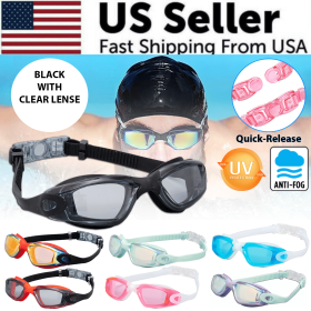 Clear Comfortable Swimming Goggles UV- Anti-Fog Swim Glasses Mirror Adult & Kids (Color: Black with Clear Lenses)