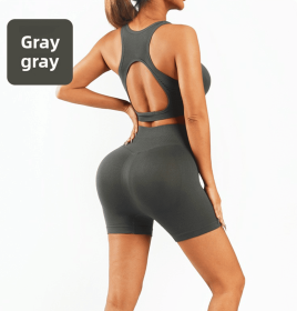 Workout Sets for Women 2 Piece High Waisted Seamless Leggings with Padded Stretchy Sports Bra Sets Gym Clothes (Color: GRAY, size: L)