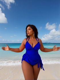 2026 New Plus Size One-Piece Swimsuit: Royal Blue Deep V-Neck, Double Strap with Metal Rings, Side Tie Wrap, Elegant Beach Style (Color: Blue, size: 2XL)