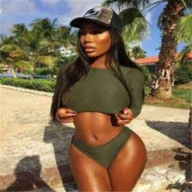 Sexy Swimsuit Bikini Set Three-Piece Suit (Color: Green, size: large)