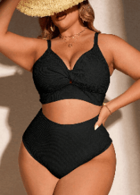 Womens Plus Size Bikini Twist High Waisted Bikini Sets Push Up Bikini Swimsuits Tummy Control 2 Piece Bathing Suit (Black: 4xl)